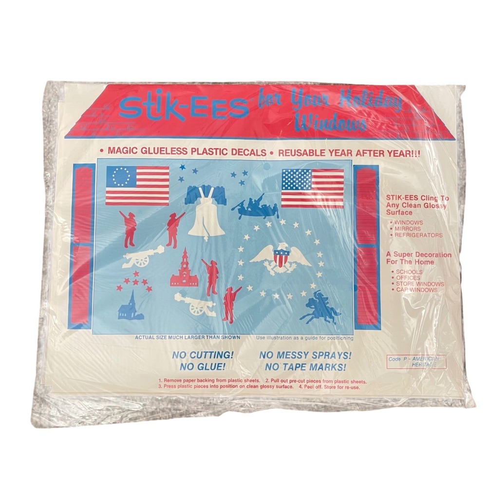 Vtg Stik-ees Window Clings American heritage Code P 90s Teacher School July 4th